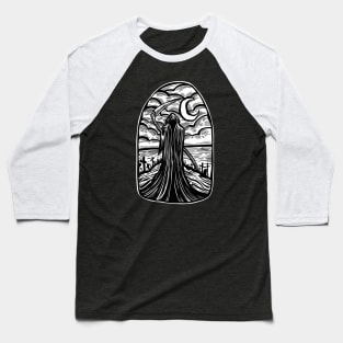 Grim Reaper woodcut Baseball T-Shirt